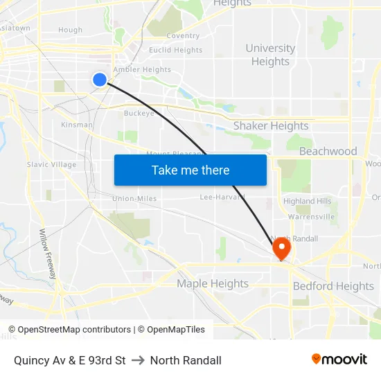 Quincy Av & E 93rd St to North Randall map