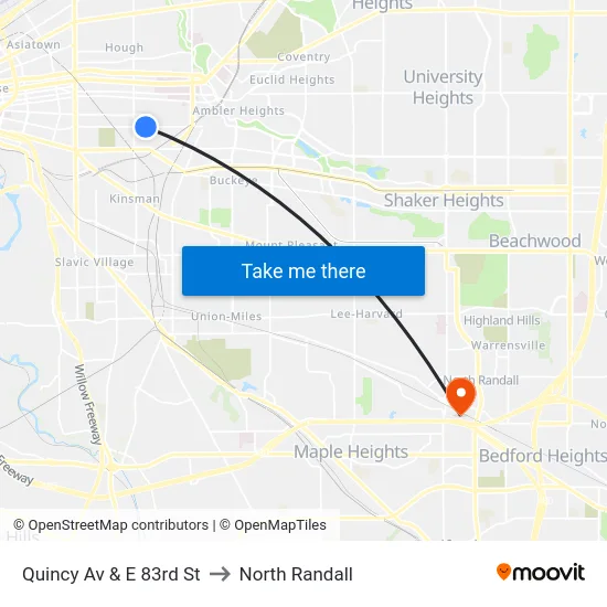 Quincy Av & E 83rd St to North Randall map