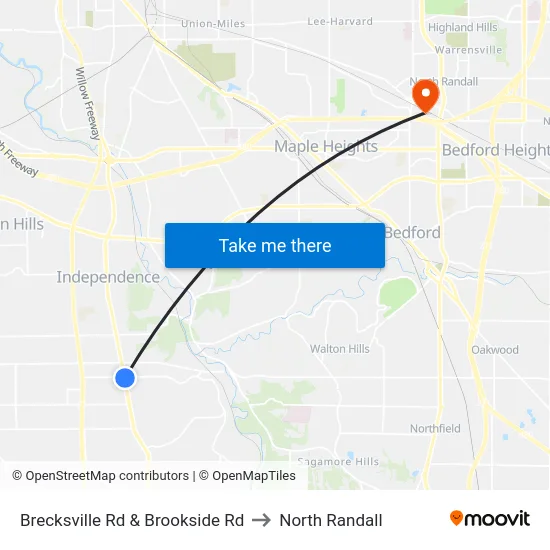 Brecksville Rd & Brookside Rd to North Randall map