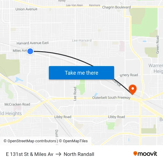 E 131st St & Miles Av to North Randall map