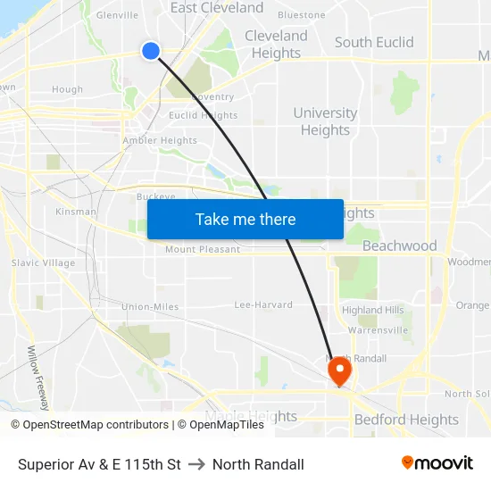 Superior Av & E 115th St to North Randall map