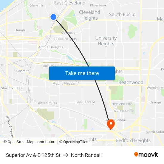 Superior Av & E 125th St to North Randall map