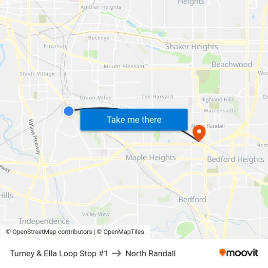 Turney & Ella Loop Stop #1 to North Randall map