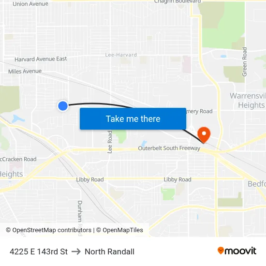 4225 E 143rd St to North Randall map