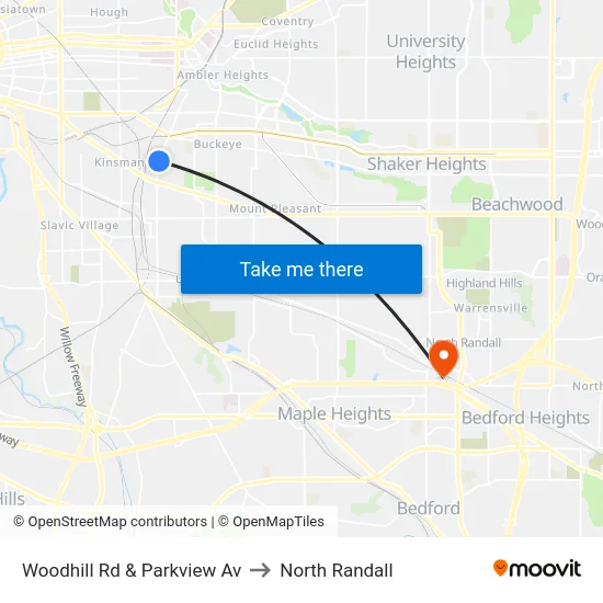 Woodhill Rd & Parkview Av to North Randall map