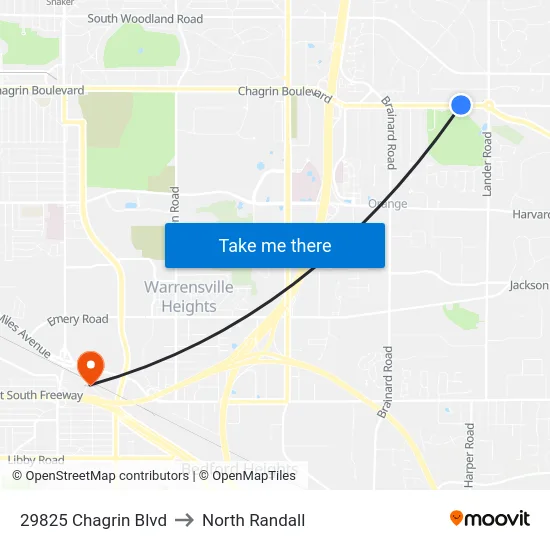 29825 Chagrin Blvd to North Randall map