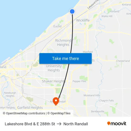 Lakeshore Blvd & E 288th St to North Randall map