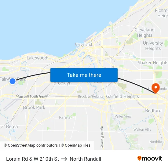 Lorain Rd & W 210th St to North Randall map