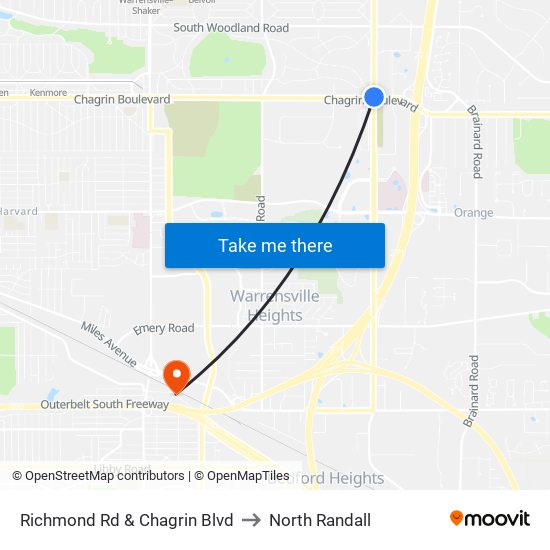 Richmond Rd & Chagrin Blvd to North Randall map