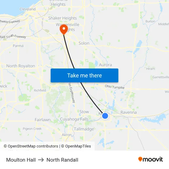 Moulton Hall to North Randall map