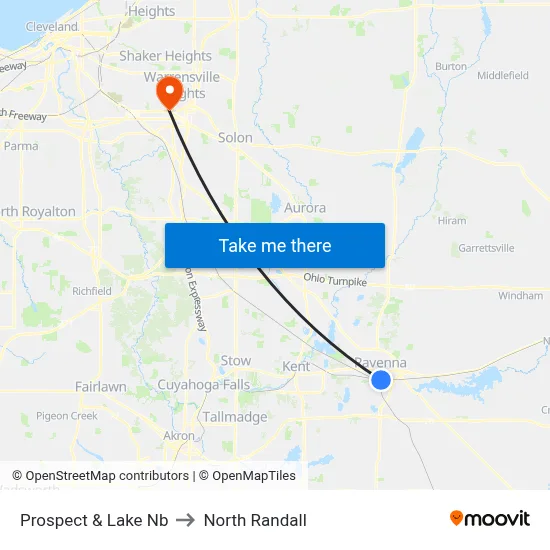Prospect & Lake Nb to North Randall map