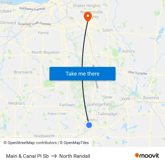 Main & Canal Pl Sb to North Randall map