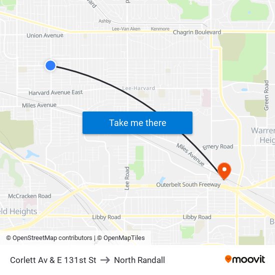 Corlett Av & E 131st St to North Randall map