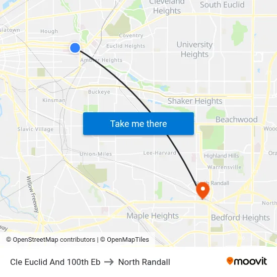Cle Euclid And 100th Eb to North Randall map