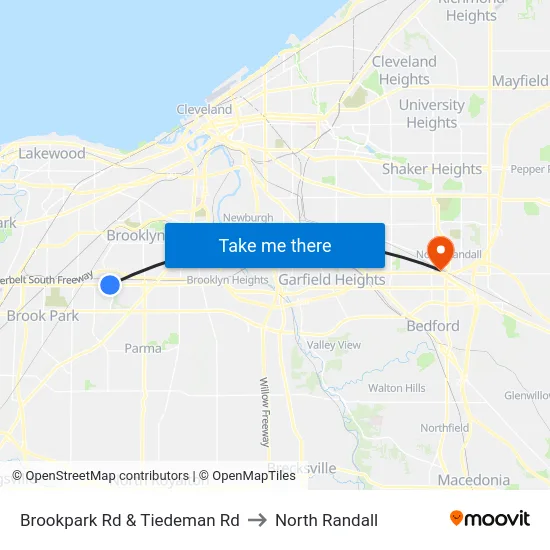 Brookpark Rd & Tiedeman Rd to North Randall map