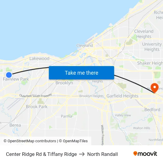 Center Ridge Rd & Tiffany Ridge to North Randall map