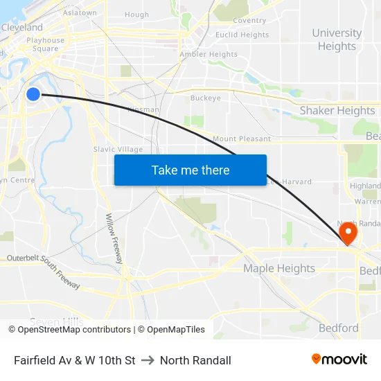 Fairfield Av & W 10th St to North Randall map