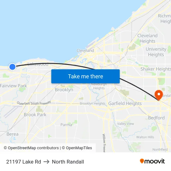 21197 Lake Rd to North Randall map