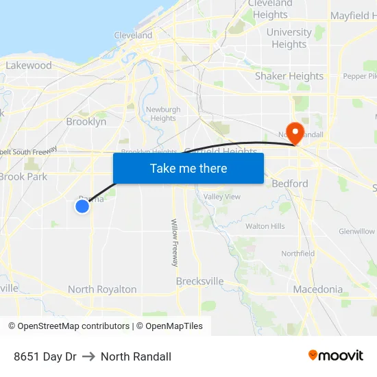 8651 Day Dr to North Randall map