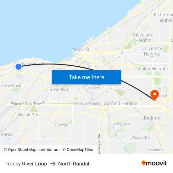 Rocky River Loop to North Randall map