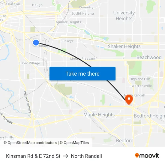 Kinsman Rd & E 72nd St to North Randall map