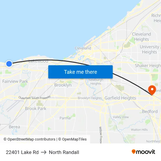 22401 Lake Rd to North Randall map