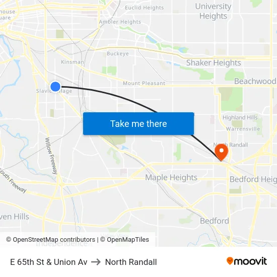 E 65th St & Union Av to North Randall map
