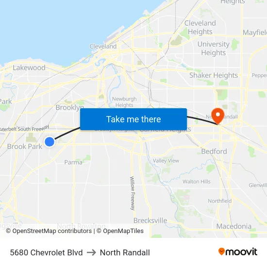 5680 Chevrolet Blvd to North Randall map