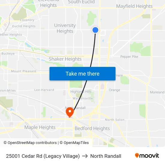 25001 Cedar Rd (Legacy Village) to North Randall map