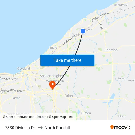 7830 Division Dr. to North Randall map