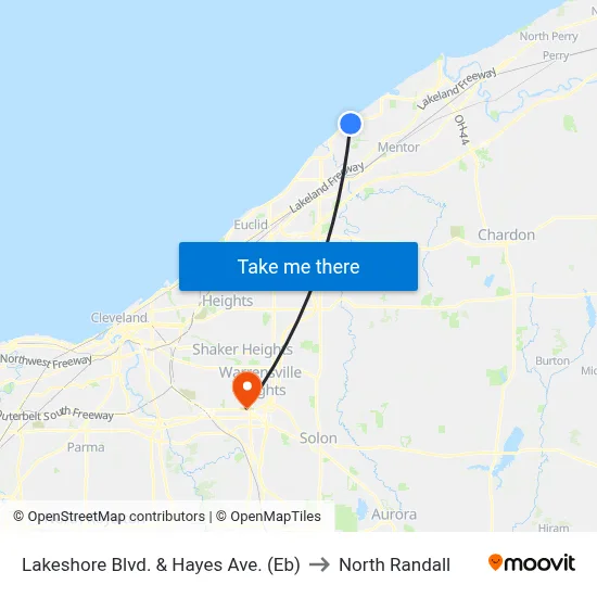 Lakeshore Blvd. & Hayes Ave. (Eb) to North Randall map