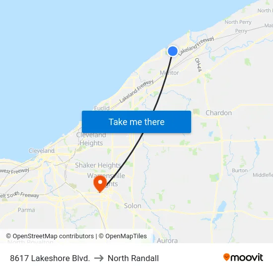 8617 Lakeshore Blvd. to North Randall map