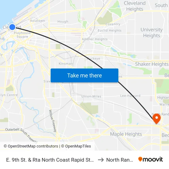 E. 9th St. & Rta North Coast Rapid Station to North Randall map