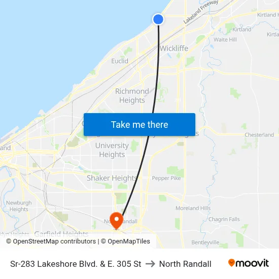 Sr-283 Lakeshore Blvd. & E. 305 St to North Randall map