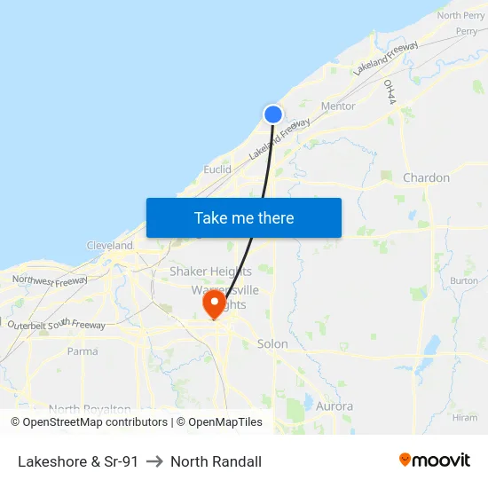 Lakeshore & Sr-91 to North Randall map