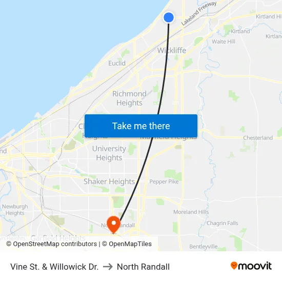 Vine St. & Willowick Dr. to North Randall map