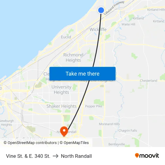 Vine St. & E. 340 St. to North Randall map