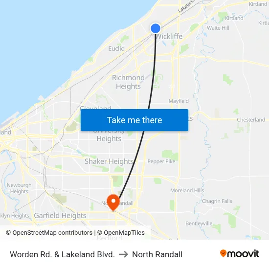 Worden Rd. & Lakeland Blvd. to North Randall map