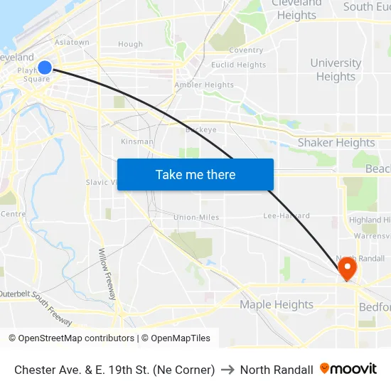 Chester Ave. & E. 19th St. (Ne Corner) to North Randall map