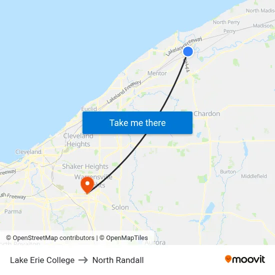 Lake Erie College to North Randall map