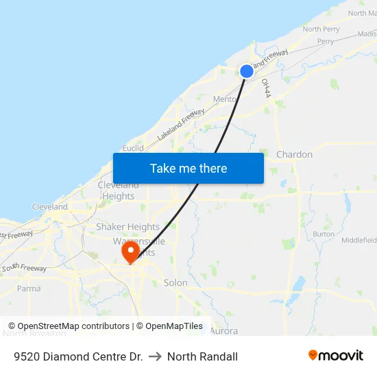 9520 Diamond Centre Dr. to North Randall map