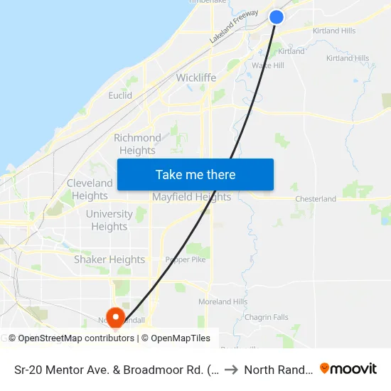 Sr-20 Mentor Ave. & Broadmoor Rd. (Eb) to North Randall map