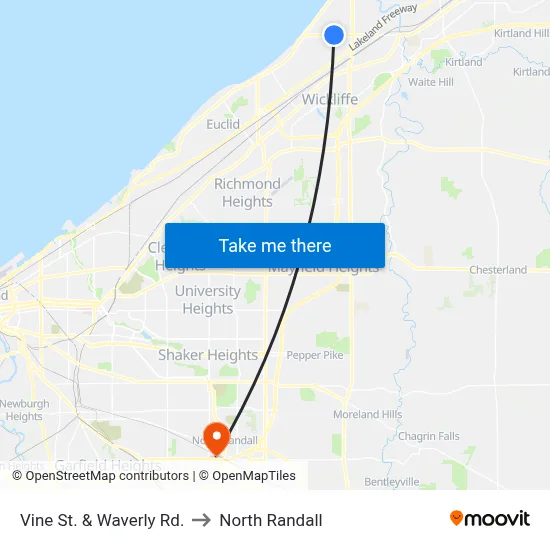 Vine St. & Waverly Rd. to North Randall map
