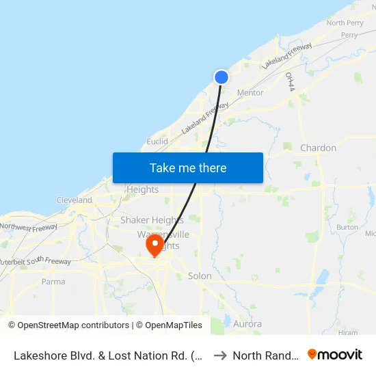 Lakeshore Blvd. & Lost Nation Rd. (Eb) to North Randall map