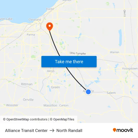 Alliance Transit Center to North Randall map