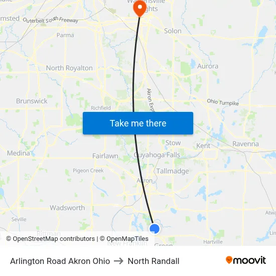 Arlington Road Akron Ohio to North Randall map