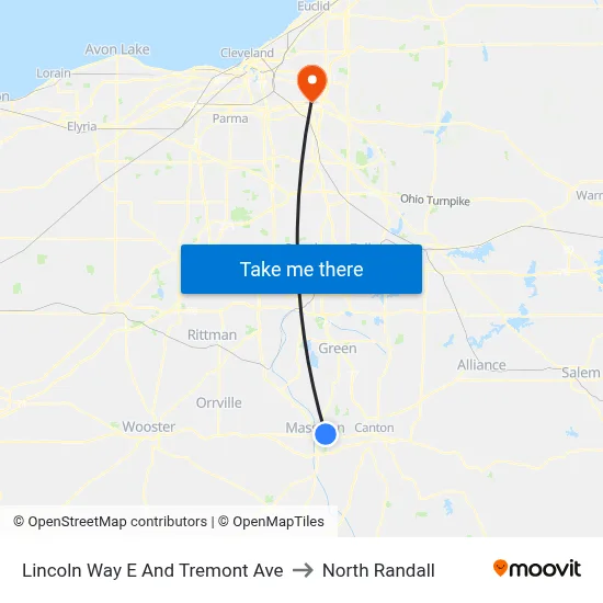 Lincoln Way E And Tremont Ave to North Randall map