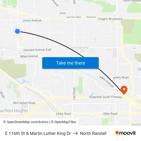 E 116th St & Martin Luther King Dr to North Randall map