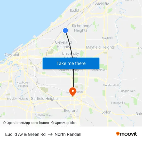 Euclid Av & Green Rd to North Randall map
