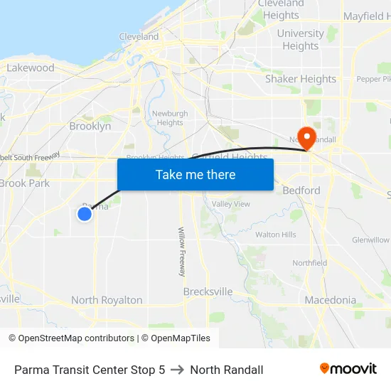 Parma Transit Center Stop 5 to North Randall map